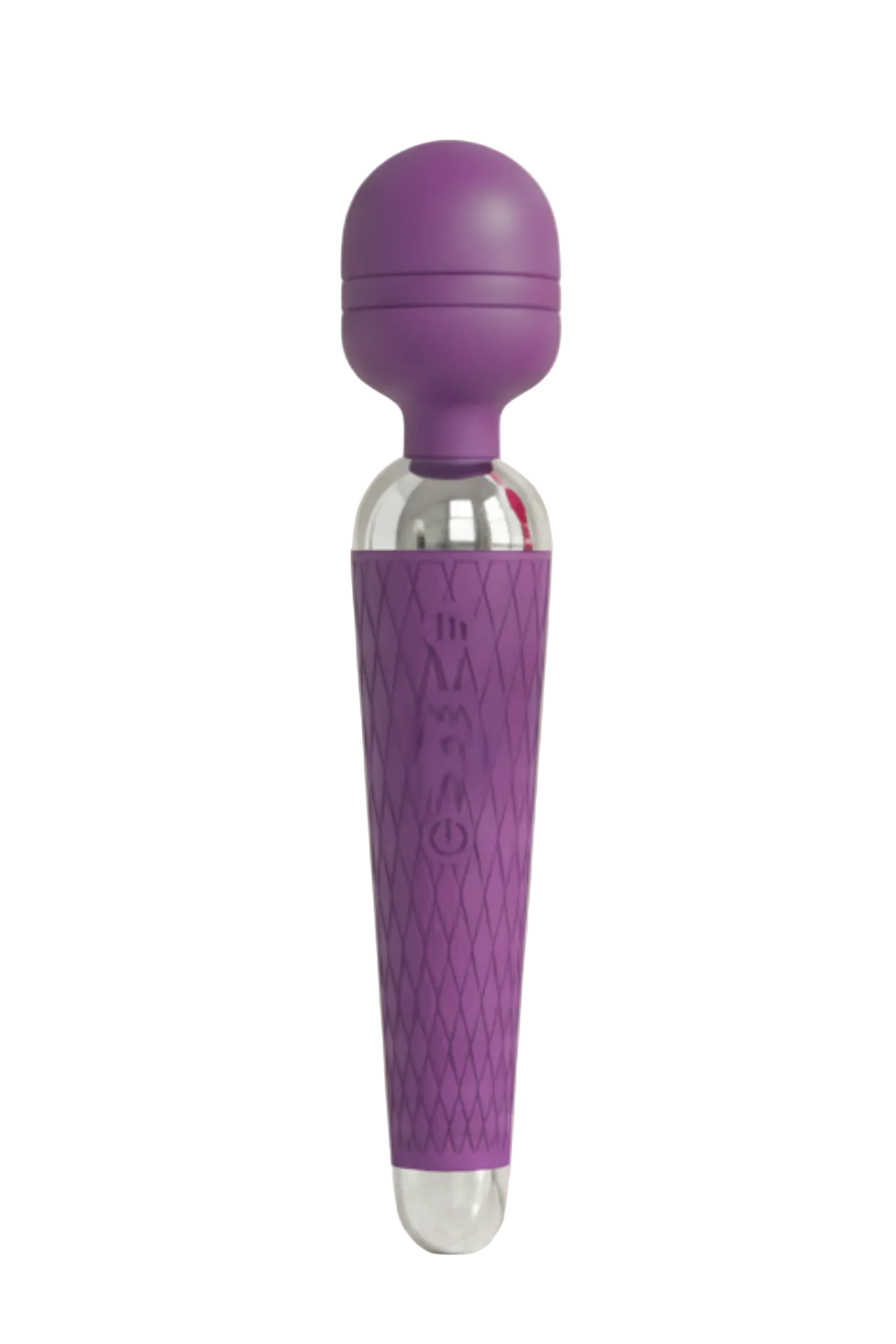 Purple handheld wellness massager with ergonomic design on white background