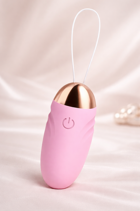 Inner Egg Pink compact wellness device in pink, shown upright to highlight its small size, portability, and refined finish.