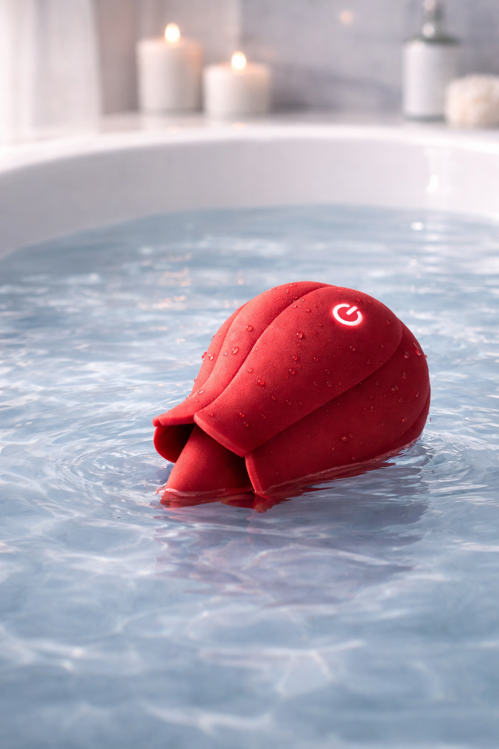 Rose Bliss personal massager shown in water to demonstrate its fully waterproof design